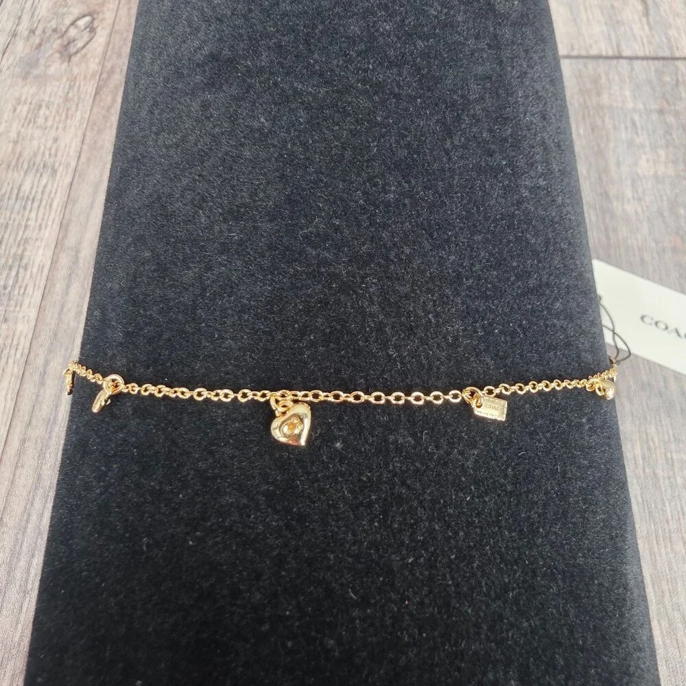 COACH Signature C Charm Bracelet 14K Gold Plated Hangtag Cubic Zirconia Gift New